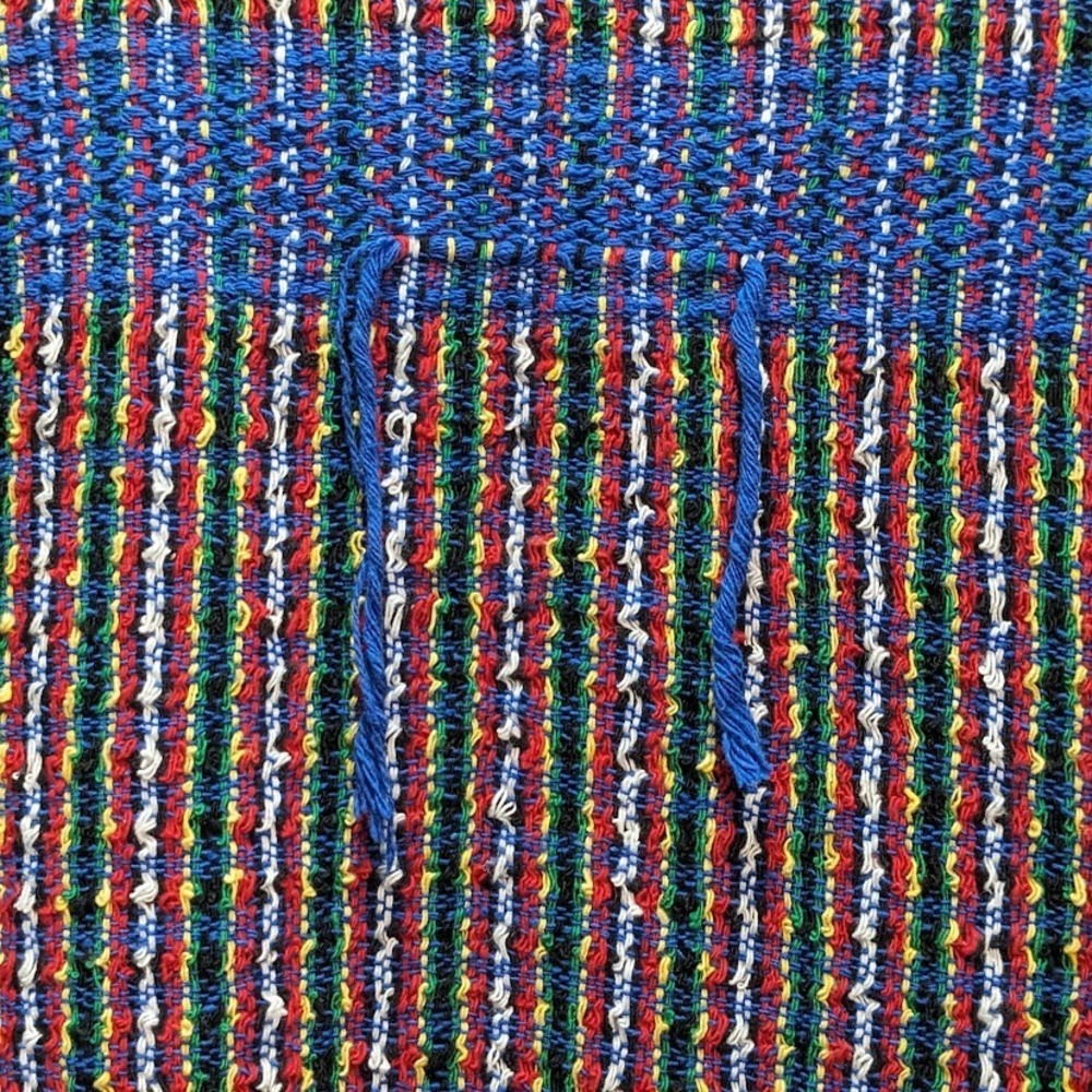 Vintage Handwoven Striped Poncho Top Boho Fringe Multi Color Sleeveless Boxy - Picture 2 of 10